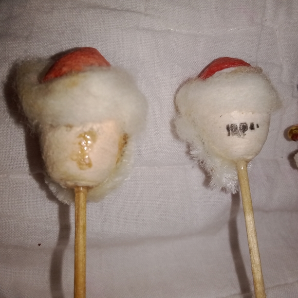 Mid Century Modern Christmas Cotton Spun Santa Snowman Cake Cupcake Topper Lot - Picture 7 of 9